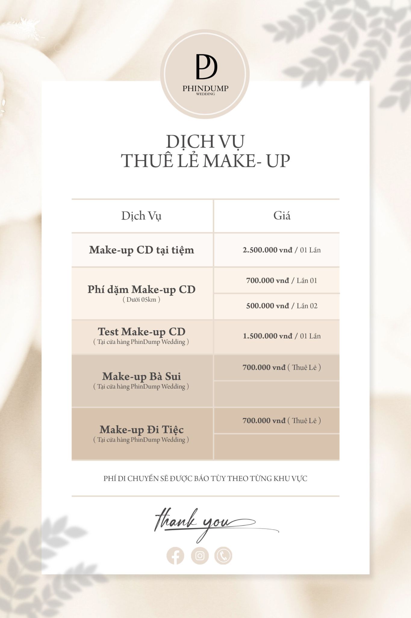 PhinDump Wedding HCM có dịch vụ makeup cô dâu lẻ không?