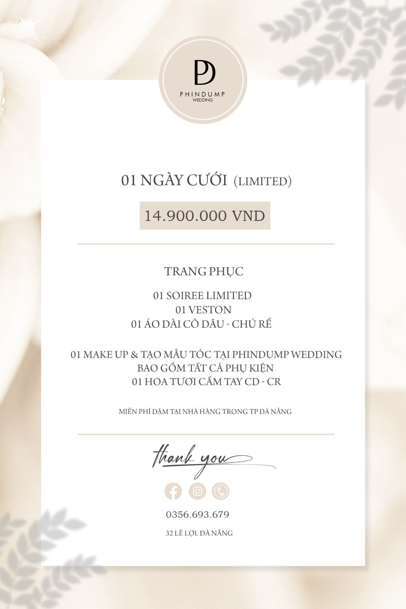 Gói 1 ngày cưới LIMITED - 14.900.000đ