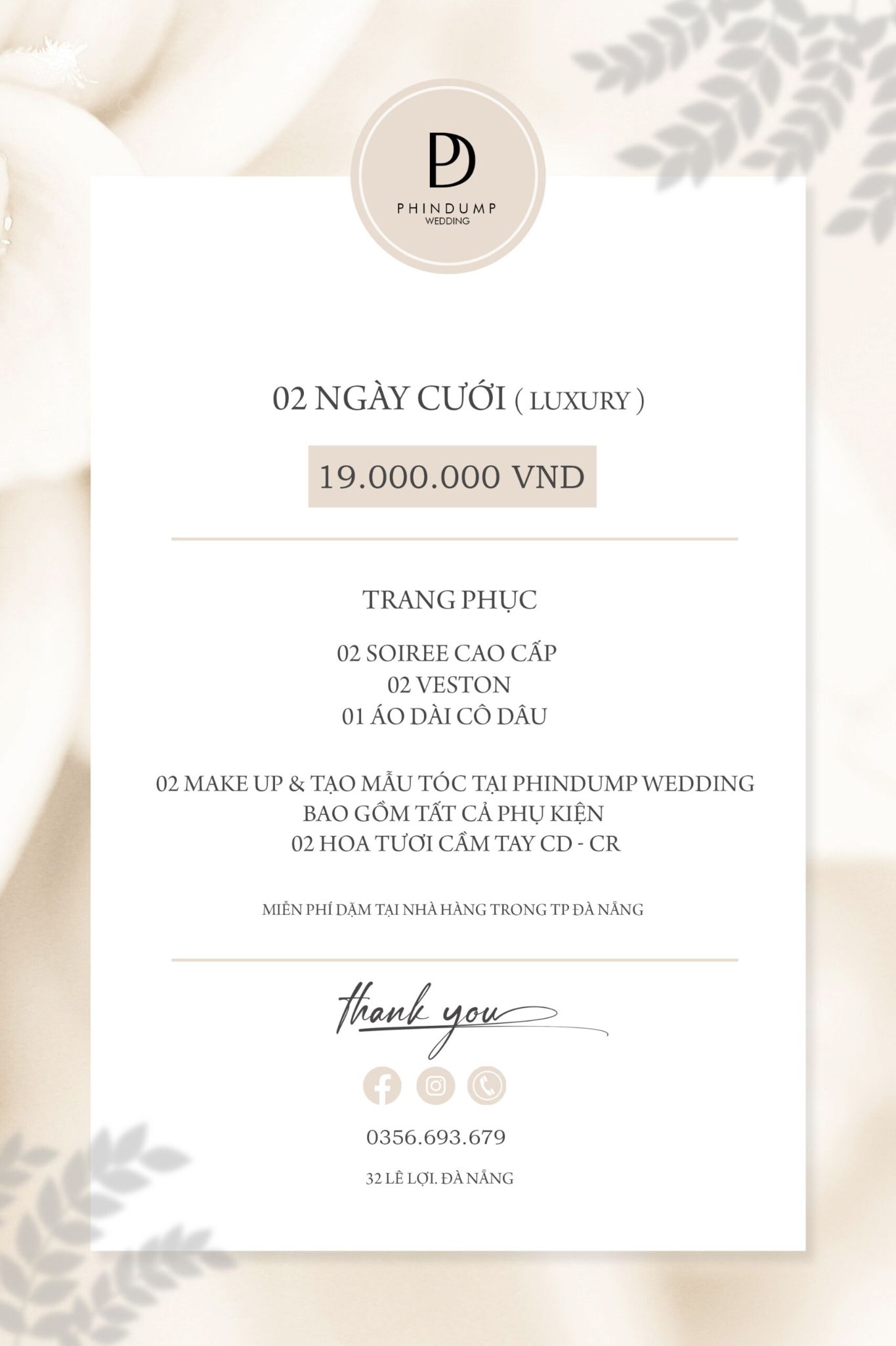 Gói 2 ngày cưới LUXURY - 19.000.000đ